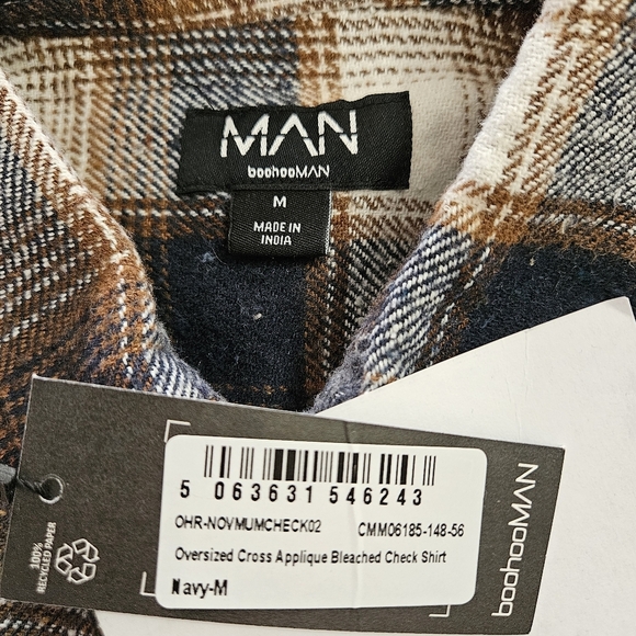 BoohooMAN Cross Applique Bleached Flannel Shirt Men's Size Medium - Picture 10 of 11
